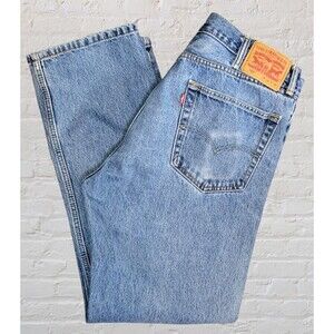 Levis 505 Straight Leg Jeans Mens 38x32 Regular Fit Medium Wash Western Rodeo